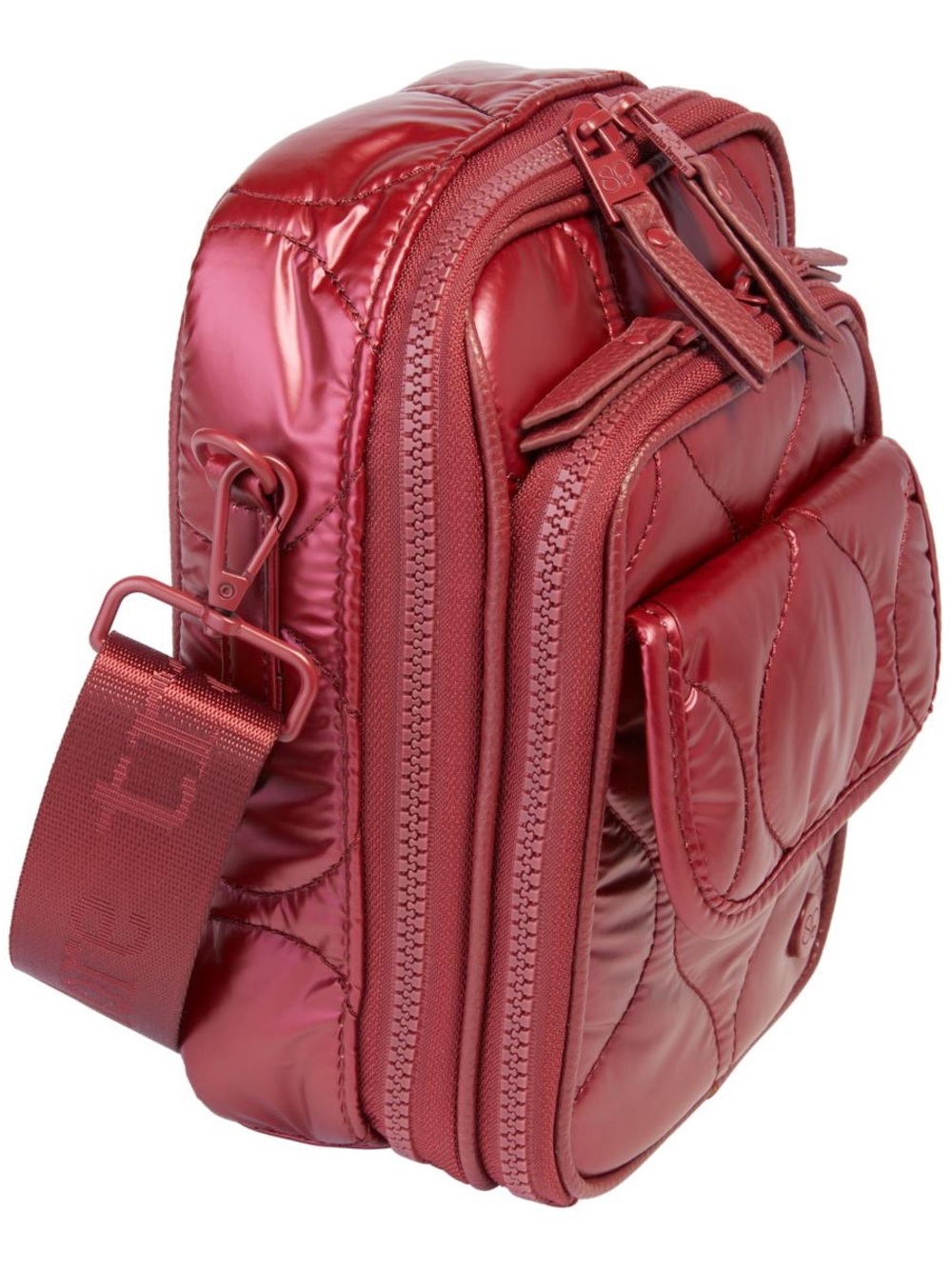 Quilted Padded Crossbody Bag in Metallic Red